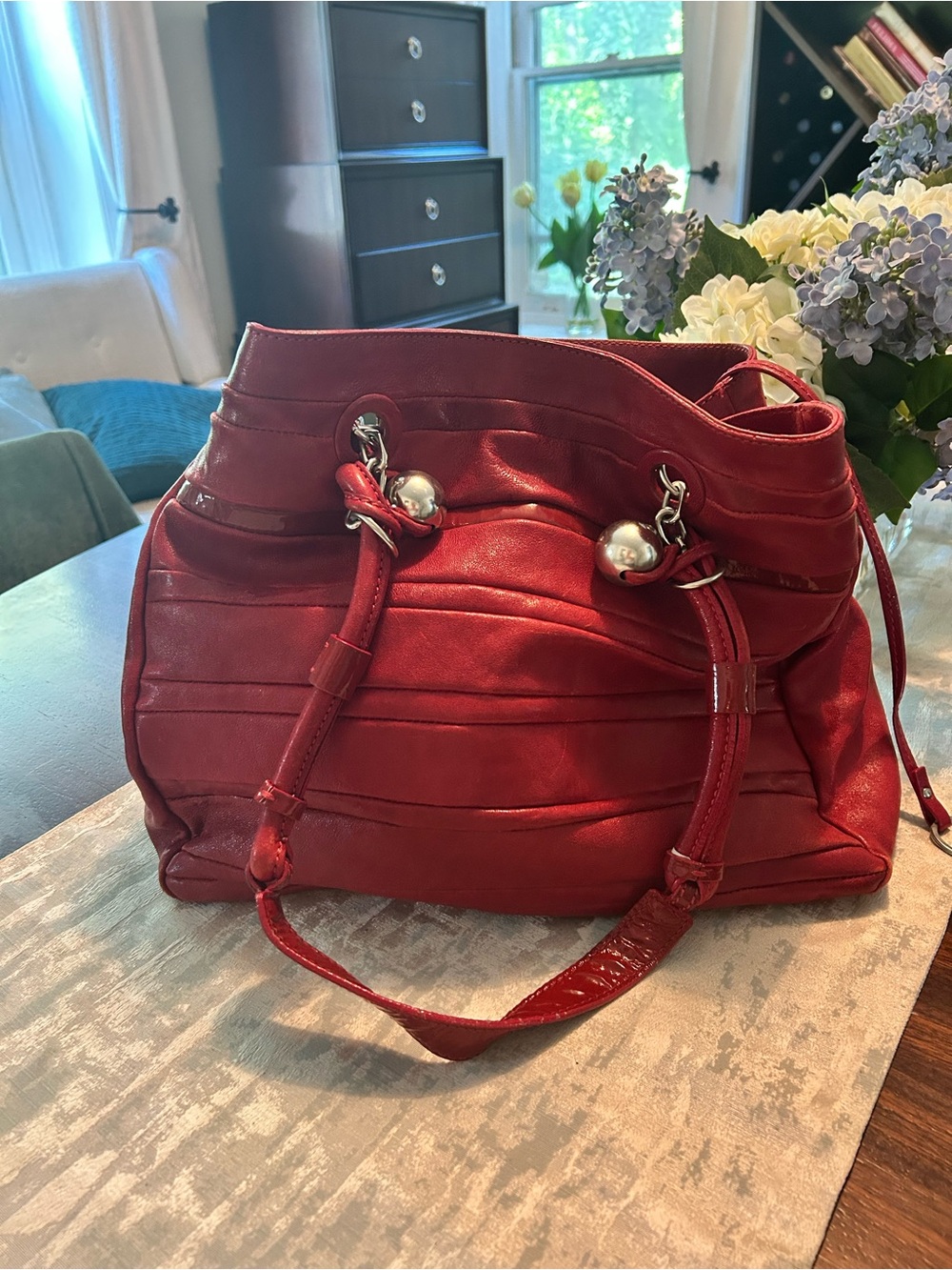 Chloe Red Leather Drawstring Tote